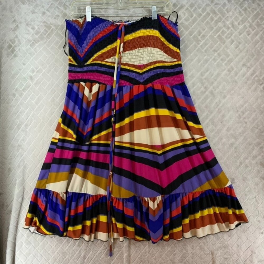 Freckles Womens 1X Tube Top Mini Dress Colorful Smocked Fit & Flare Stretch